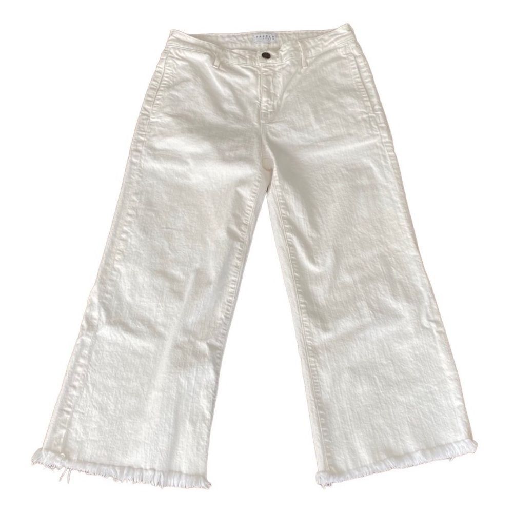 Parker Smith Jean Wide Leg Cropped White Frayed Hem 8/30